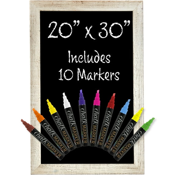 Excello Global Products Rustic Magnetic Wall Chalkboard Sign with 10 Liquid Chalk Markers 20x30 - Rustic White - GPP-0011