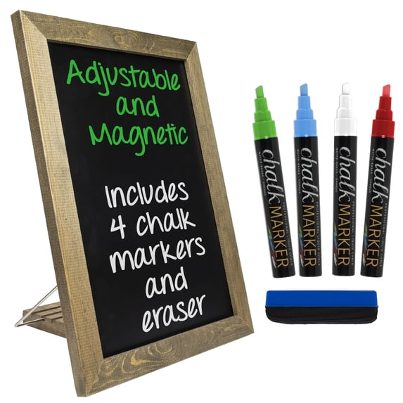 Excello Global Products Rustic Tabletop Magnetic Chalkboard with Accessories Included