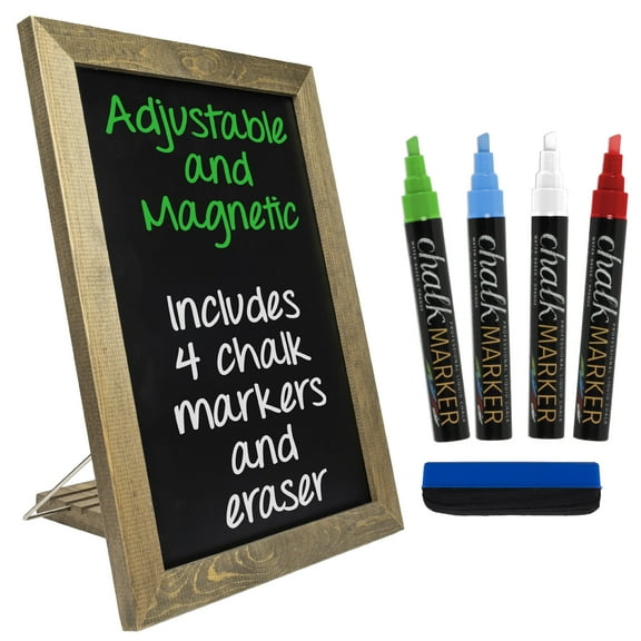 Excello Global Products Rustic Tabletop Magnetic Chalkboard with Accessories Included