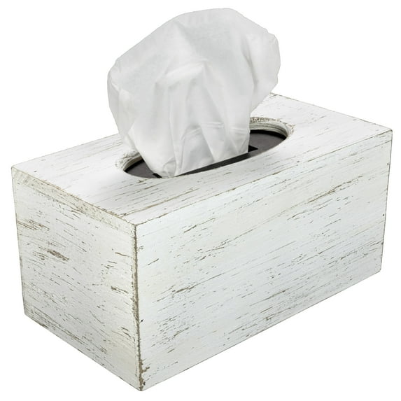 Excello Global Products Rustic White Barnwood Tissue Box Cover: Tissue Rectangle Box Includes Slide-Out Bottom Panel. Perfect for Farmhouse Bathroom Decor (Pack of 1) - EGP-HD-0163