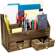Excello Global Products Rustic Wood Office Desk Organizer - Dark Brown - EGP-HD-0135