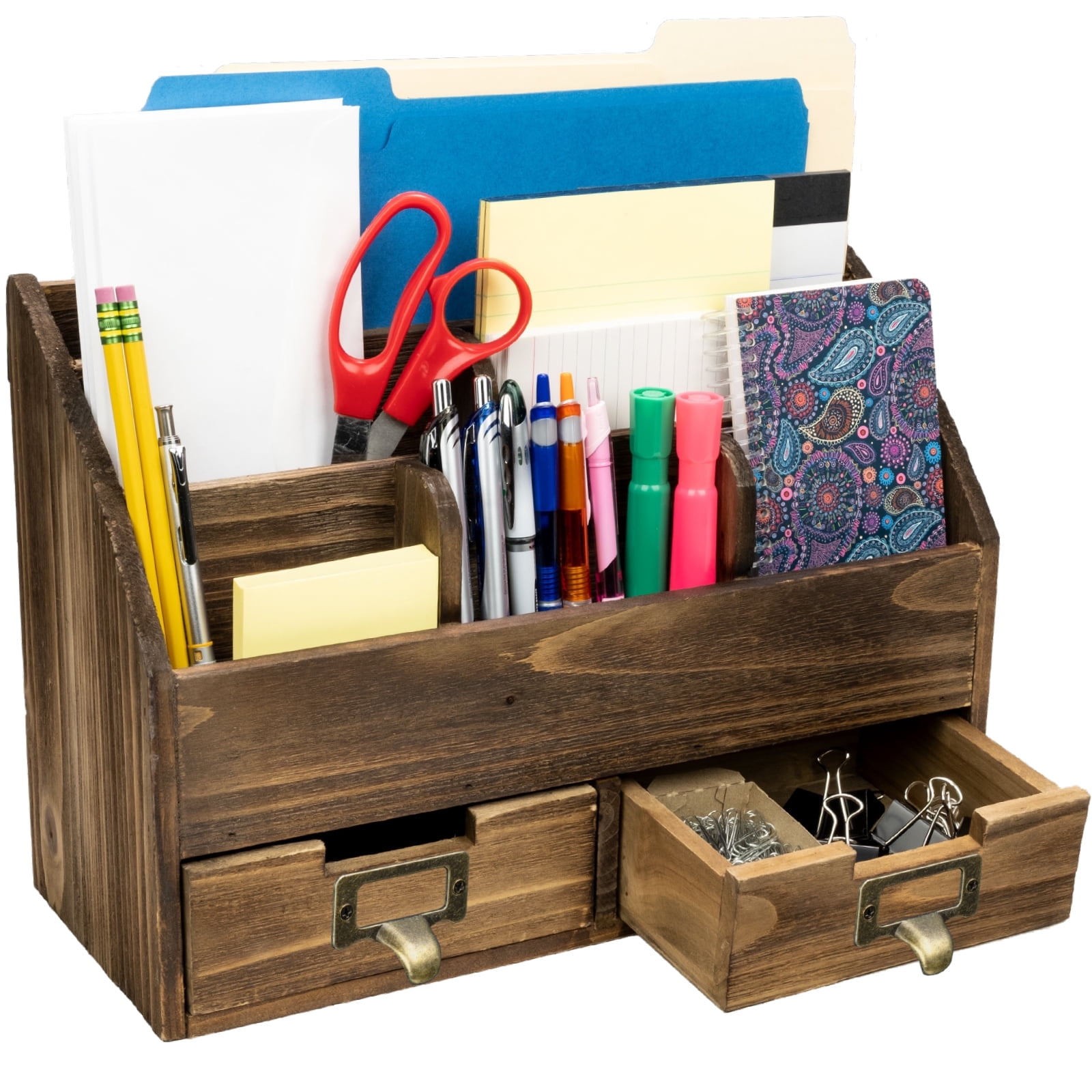 Excello Global Products Rustic Wood Office Desk Organizer - Dark Brown - EGP-HD-0135