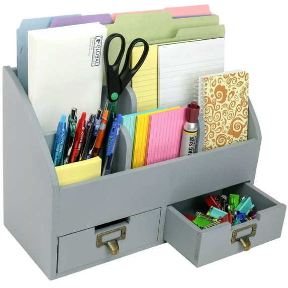 Excello Global Products Rustic Wood Office Desk Organizer - Gray - EGP-HD-0430