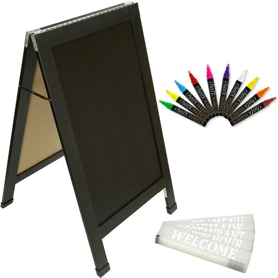 Excello Global Products Sandwich Board Sidewalk Chalkboard Sign 40x23 Standing Sign A-Frame - 5 - Black - EGP-CKB-0013