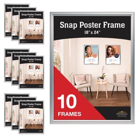 Excello Global Products Silver Snap Frame, 10-Pack (18" x 24")