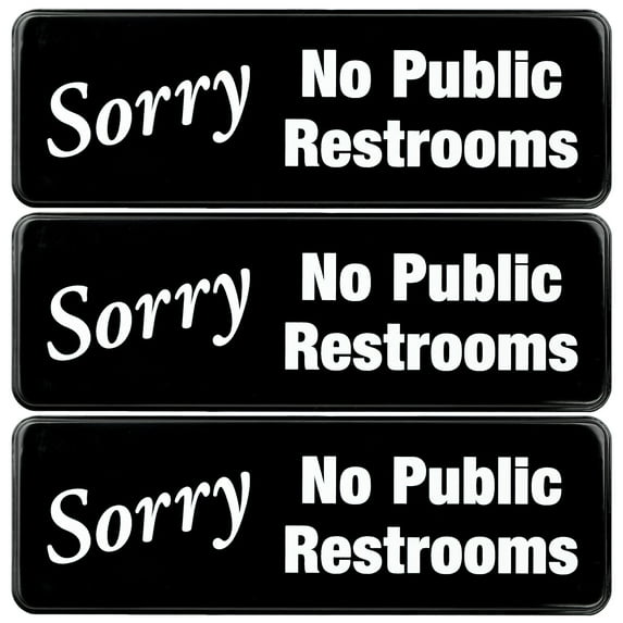Excello Global Products Sorry No Public Restroom Sign: Easy to Mount Informative Plastic Sign with Symbols 9x3, Pack of 3 (Black) - EGP-HD-0269