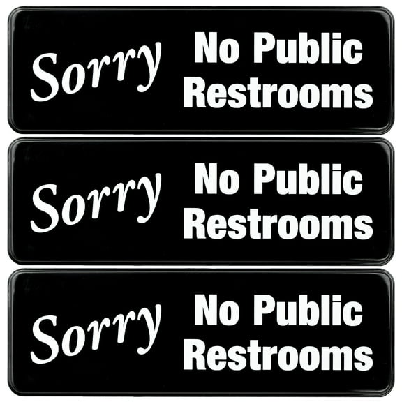 Excello Global Products Sorry No Public Restroom Sign: Easy to Mount Informative Plastic Sign with Symbols 9x3, Pack of 3 (Black) - EGP-HD-0269