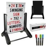 Excello Global Products Swinging Changeable Message Sidewalk Sign with 792 Pre-Cut Double Sided Letters and Storage Box. Includes Black Sign Board & 4 Liquid Chalkboard & Letter Board, 24"x36"