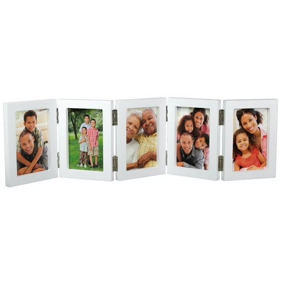 Excello Global Products Tabletop Accordion 4" X 6" Picture Frames, Family Picture Frames, Tabletop Photo Frames, Holds Five 4" X 6" Photos, White