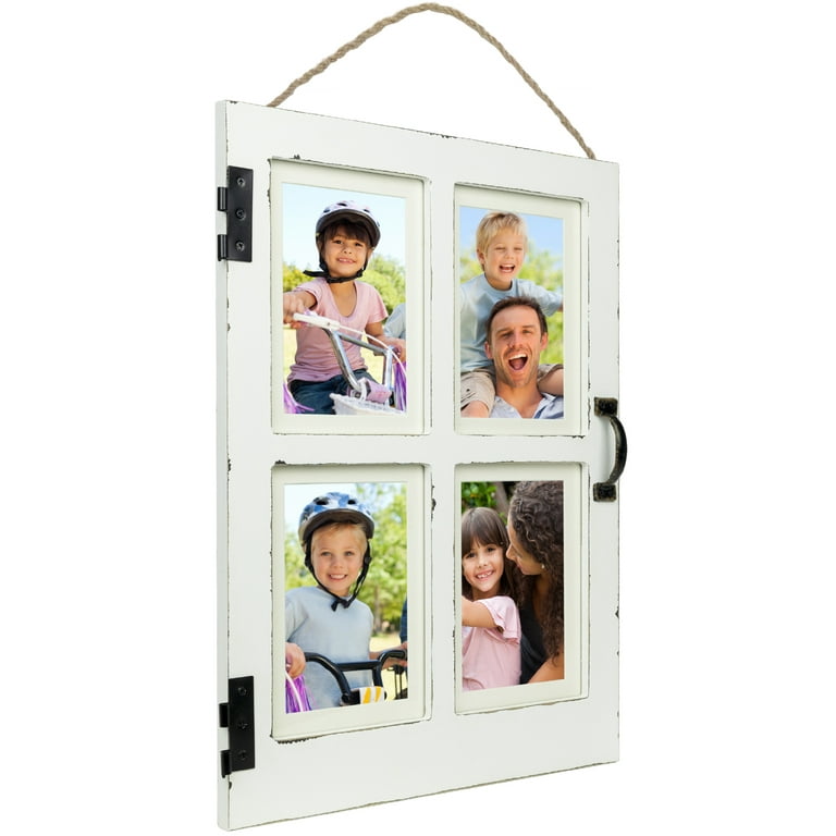 Excello Global Products Vintage Farmhouse Window Photo Frame Holds Four 4x6 or 5x7 Photos