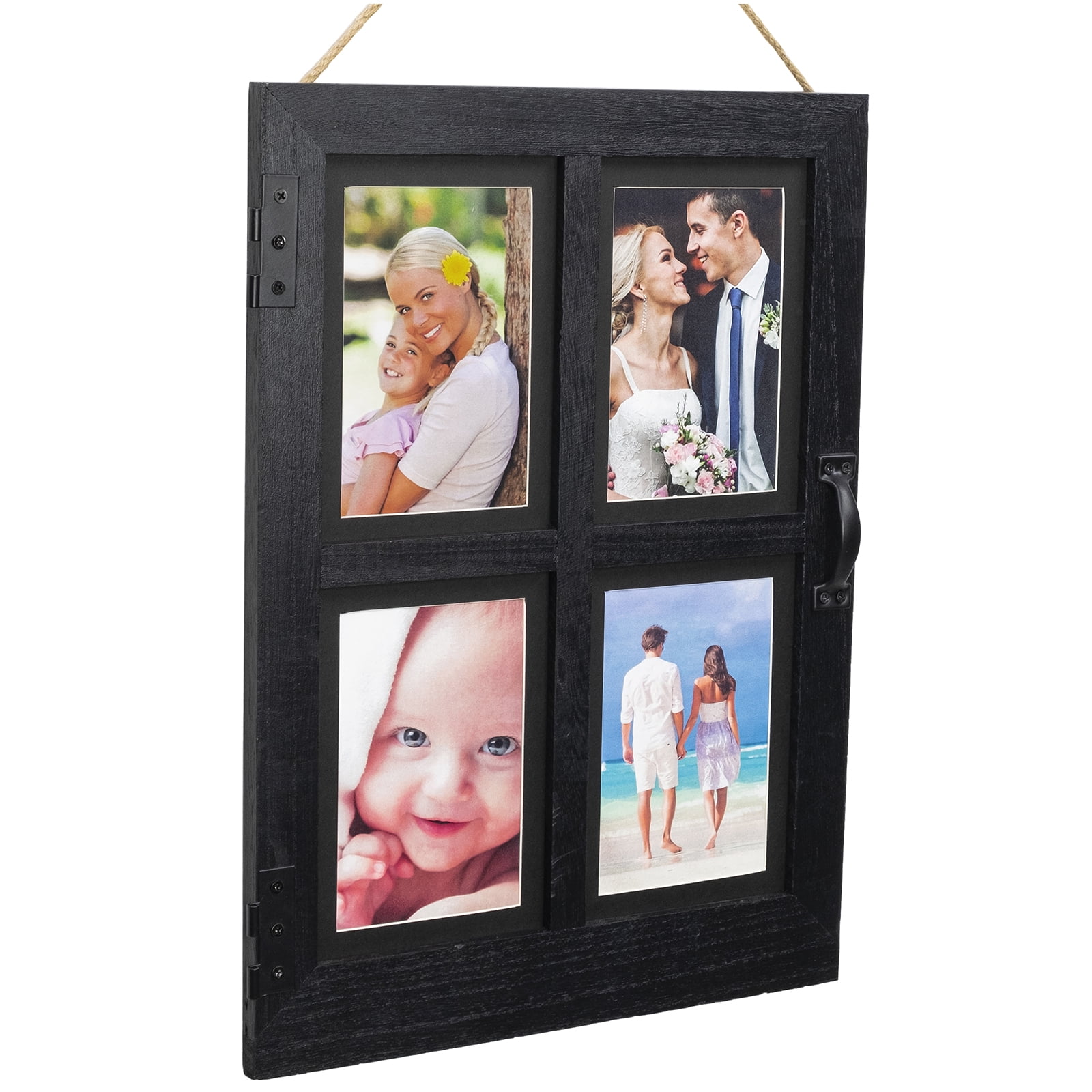 GLM Farmhouse Window Frame Holds Four 4x6 and 5x7 Photos, Farmhouse Picture  Frames With Mat and Glass, Photo Collage Frame and Rustic Farmhouse Decor  (Brown) 