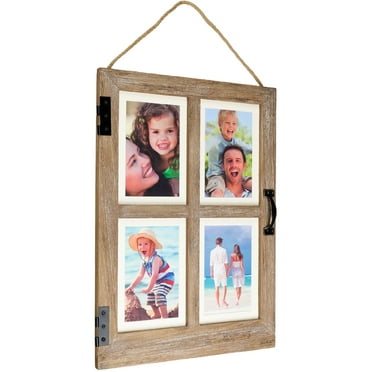 Excello Global Products Vintage Farmhouse Window Photo Frame: Rustic Hanging Distressed Wood Collage Picture Frame. Holds Four 4x6 or 5x7 Photos. Rustic Color - EGP-HD-0312