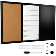 Excello Global Products Wall Board Combo Whiteboard Corkboard & Chalkboard: Magnetic Large Weekly Daily Planner Note Reminder Wall Mounted Task Organizer 23.5"x15" - EGP-HD-0317