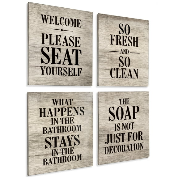 Excello Global Products Wooden Bathroom Humor Signs : Decor for Home, Restaurant, or Business - 8x10 Inches - Ready to Hang - (Pack of 4, Assortment 1) - EGP-HD-0323