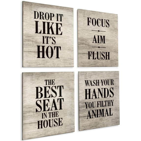 Excello Global Products Wooden Bathroom Humor Signs : Decor for Home, Restaurant, or Business - 8x10 Inches - Ready to Hang - (Pack of 4, Assortment 3) - EGP-HD-0325