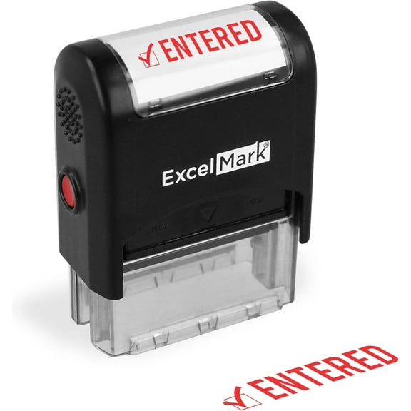 ExcelMark Entered Stamp Self-Inking Rubber Stamp - Red Ink for Office Use, Ideal for Efficient Document Management with Entered Stamps, Perfect for Professional Settings