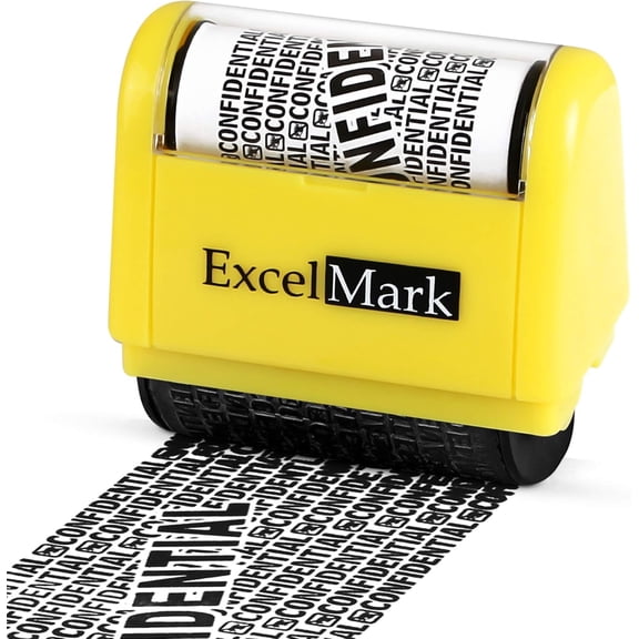 Excelmark Identity Theft Roller Stamp, Theft Guard Confidential Ink Stamp for Identity Protection, Wide Rolling Security Stamp, Black