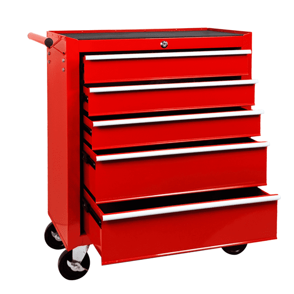 Excelo 5-Drawer Rolling Tool Chest with Lock and Key, Top Cushion & Drawer Liners, for Garage/Warehouse/Repair Shop, Scarlet Flame Red