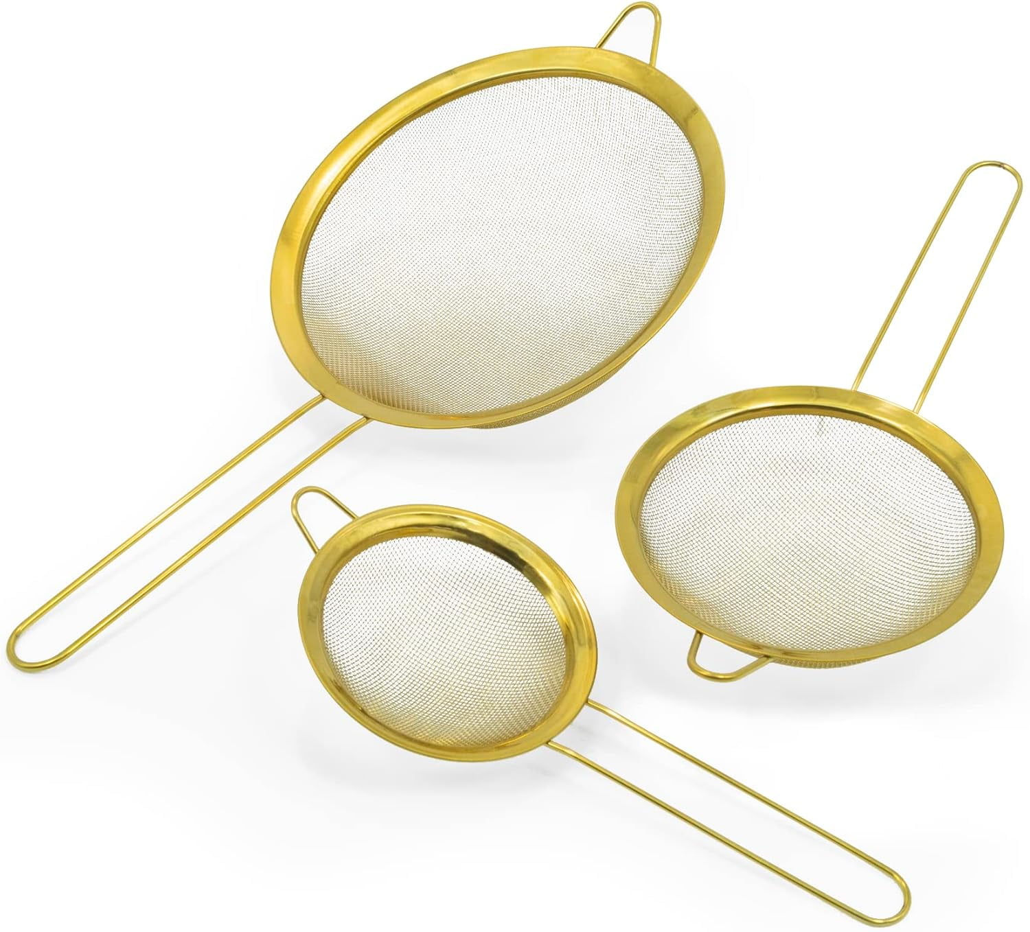 Gold Plated Stainless Steel Mesh Strainers Set of 3