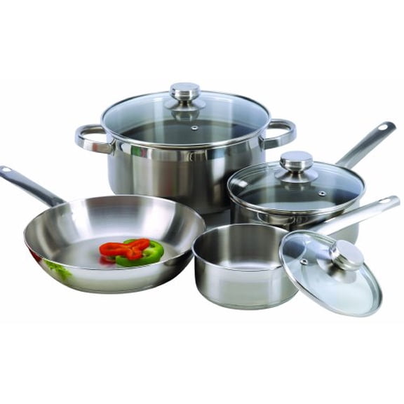 ExcelSteel Stainless Steel Cookware Set, 7 Piece, Silver