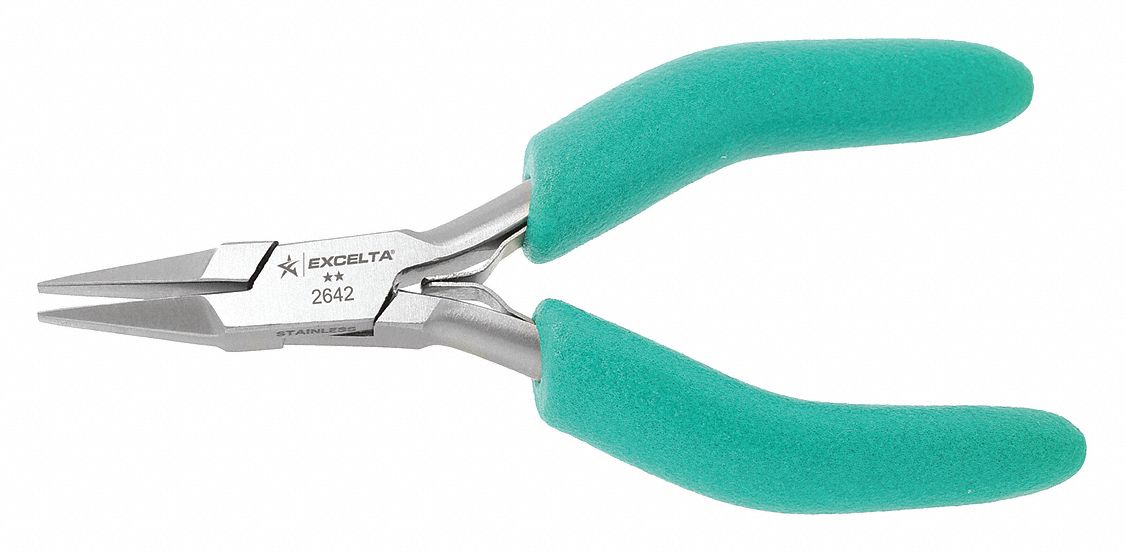 Excelta 2643 Round Nose Pliers - 4.75 Inch Stainless Steel With ESD Safe Foam Grips