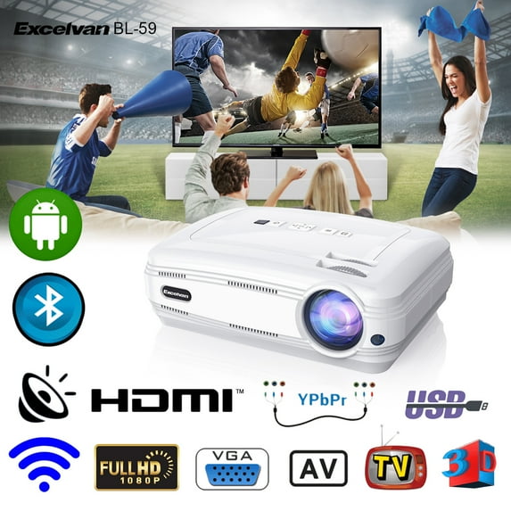 Excelvan BL-59 Android 6.0.1 3200 Lumens 1280*768 200 Inch Multimedia Projector Support Red&Blue 3D 1080P WiFi BT 1G+8G ATV For Home Theater Game Outdoor Movie