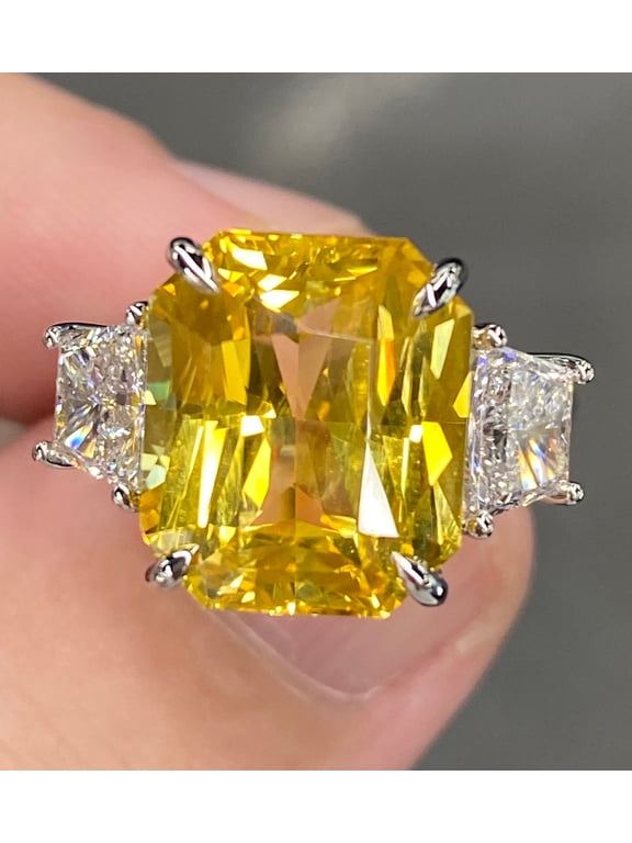 Exceptional Flawless11.3 Ctw Vivid Canary Lab Yellow Sapphire Ring
