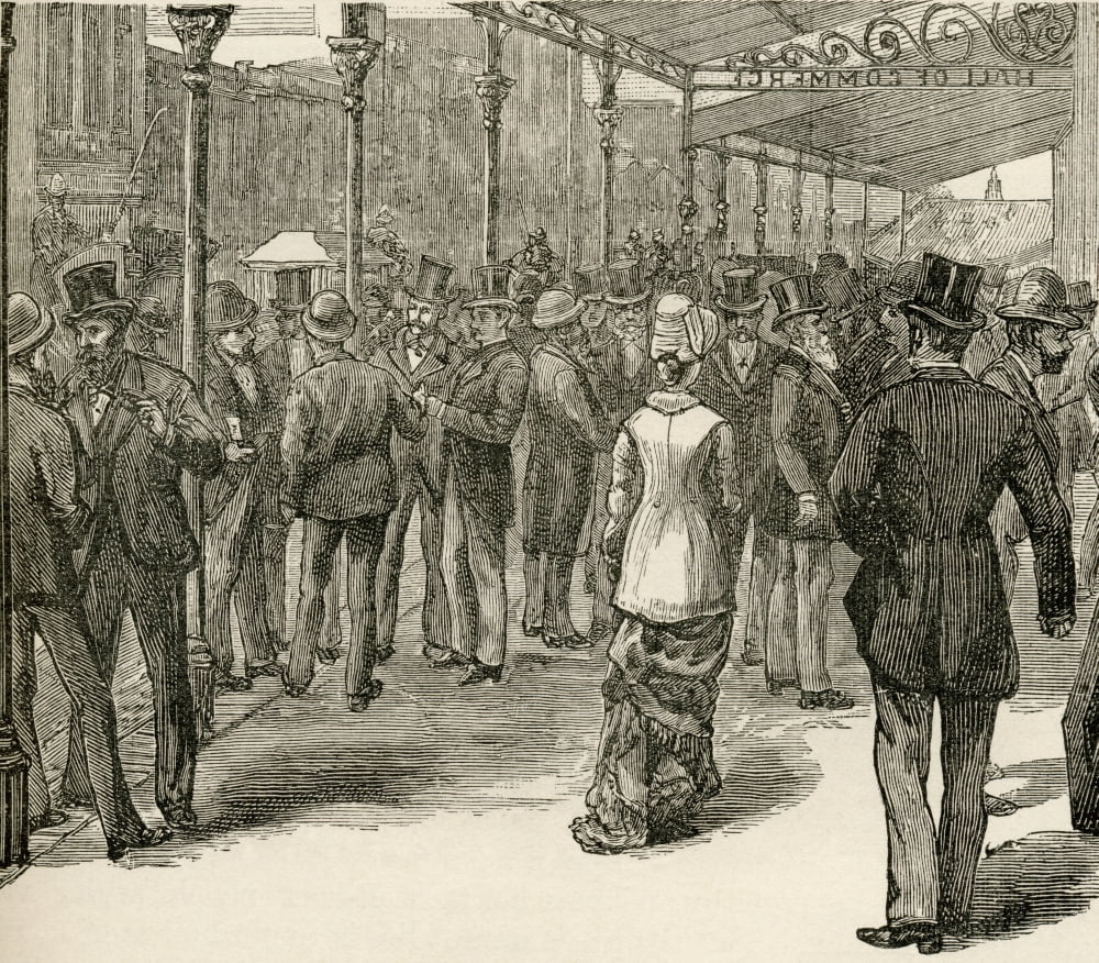 The Exchange At The Hall Of Commerce Collins Street Melbourne Australia In The 19Th Century From The Worlds Inhabitants By GT Bettany Published 1888 Canvas Art - Ken Welsh  Design Pics (15 x 13)