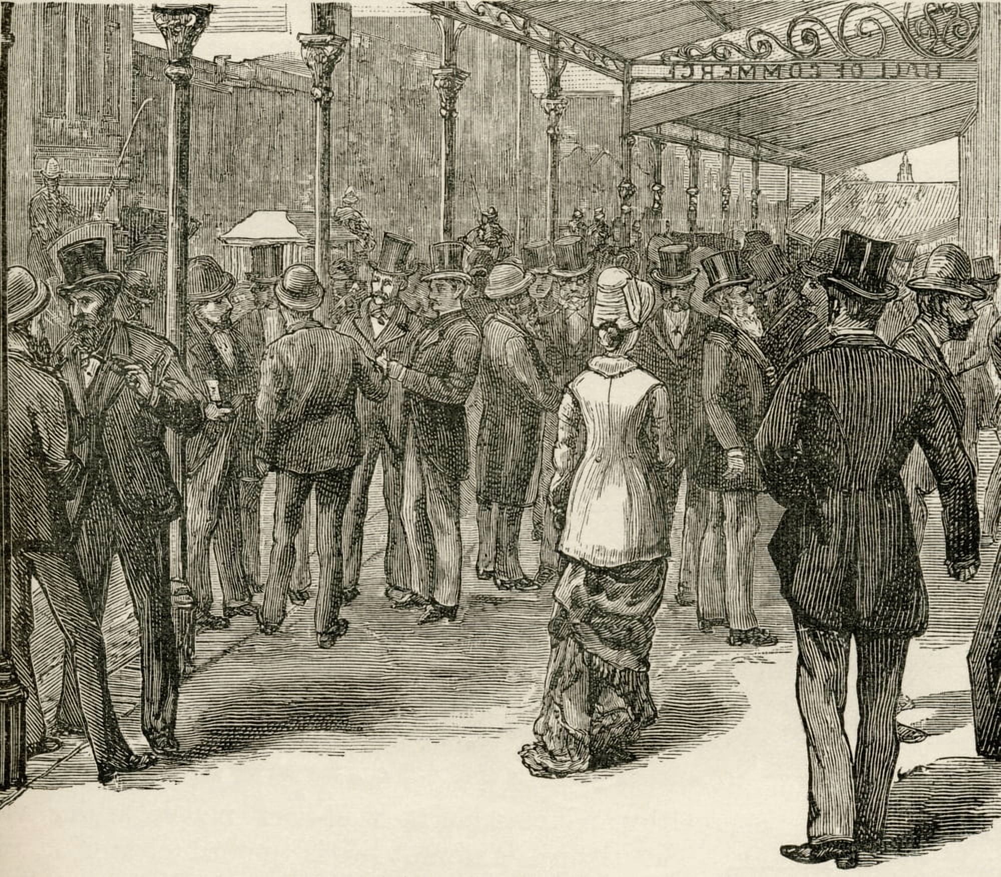 The Exchange At The Hall Of Commerce Collins Street Melbourne Australia In The 19Th Century From The Worlds Inhabitants By GT Bettany Published 1888 Canvas Art - Ken Welsh Design Pics (30 x 26)