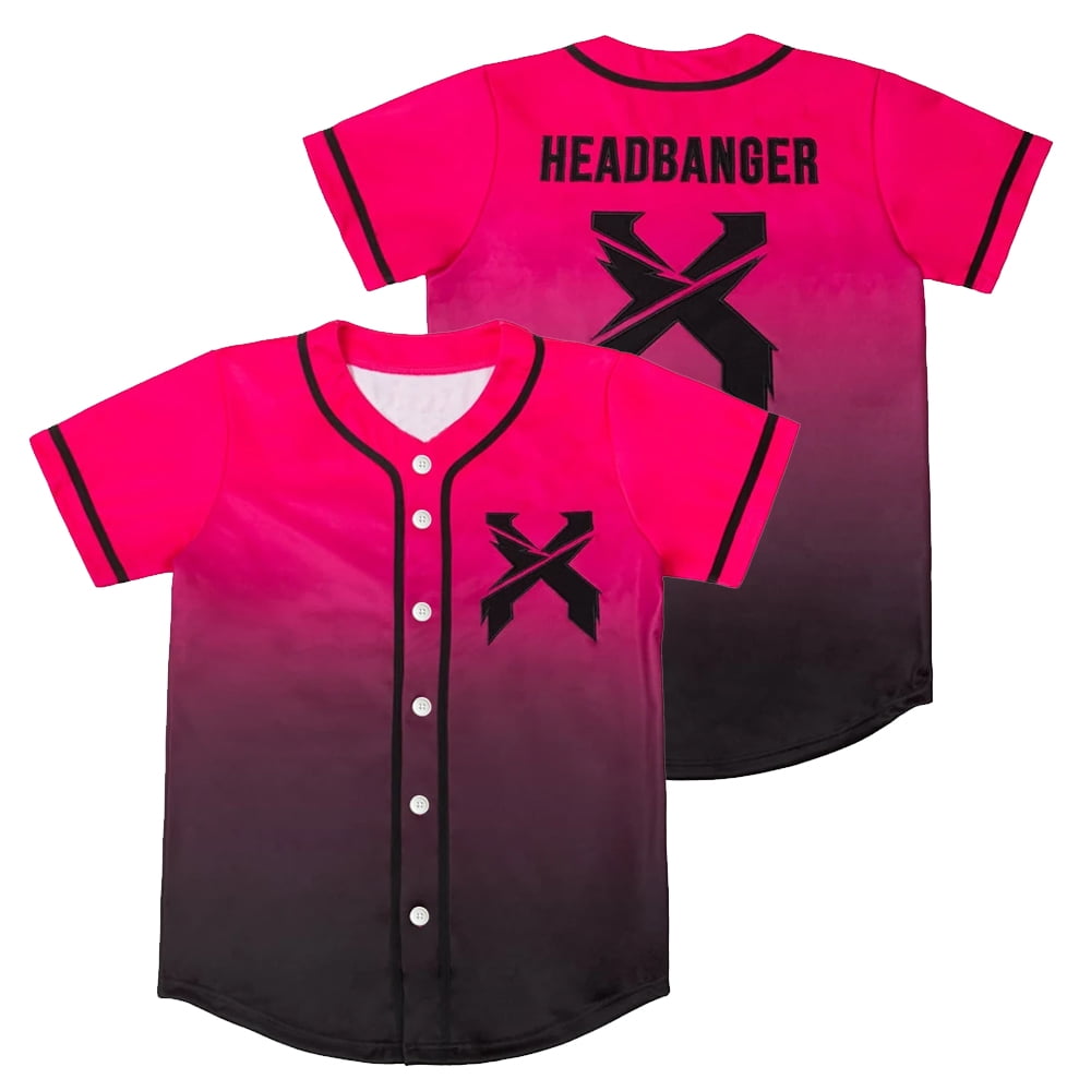 Excision Merch Headbanger Baseball Jersey Shirt Pink/Black Gradient V-Neck  Women Men Streetwear 