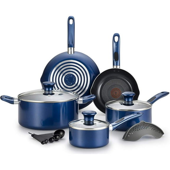 Excite ProGlide Nonstick Thermo-Spot Heat Indicator Dishwasher Oven Safe Cookware Set, 14-Piece, Blue