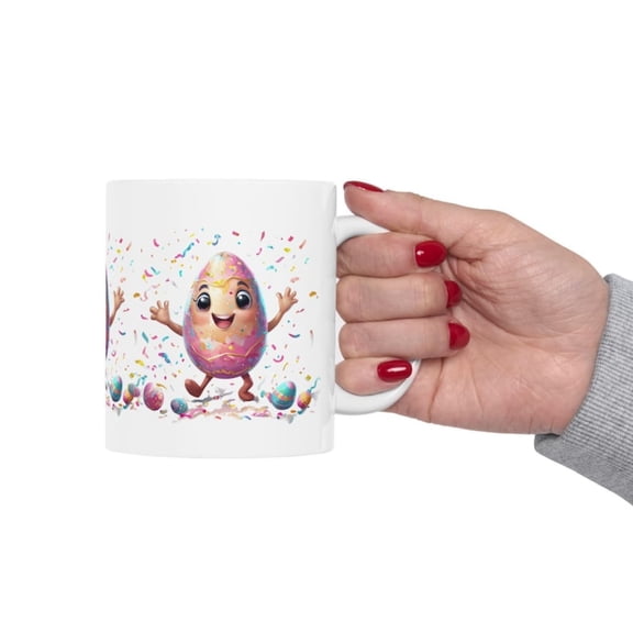 Excited Egg Ceramic Mug, Fun rtoon Egg Design, Colorful Easter Confetti Cup, Novelty Coffee Mug, Birthday Gift, Easter Present