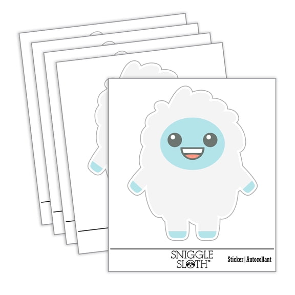 Excited Happy Kawaii Chibi Yeti Car Window Bumper Water Bottle Phone Tablet Laptop Waterproof Vinyl Decal Sticker Set 5-Pack - Gloss Finish - 5.0"