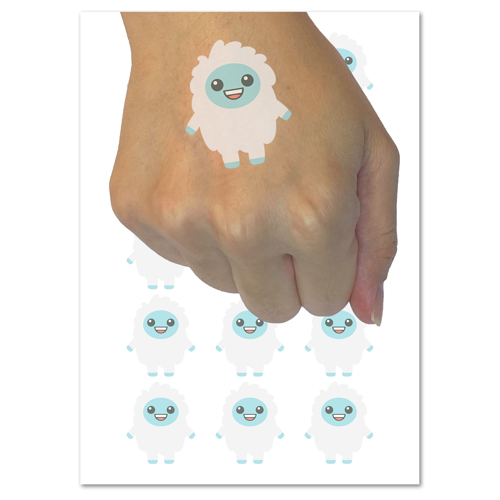 Excited Happy Kawaii Chibi Yeti Water Resistant Temporary Tattoo Set ...