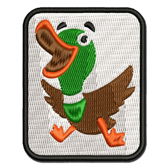 Excited and Happy Mallard Duck Cartoon Applique Multi-Color Embroidered Hook & Loop Patch - 2.5 Inch Small