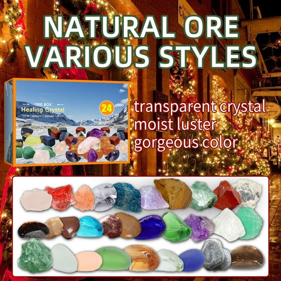 24 Pcs Countdown Calendar Advent Calendar Featuring Natural Stone Rocks for Kids and Geology Fans Christmas Ideal for Holiday Celebrations