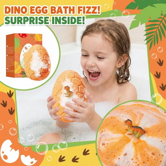 Exciting Dinosaur Egg Shaped Fizzing Bubble Bath Bomb Surprise Toy Inside, Kids Fun Bubble Bath Time Relaxing Bedtime Routine Prizes, Natural Essential Oils Gentle Skin Care For Boys And Girls
