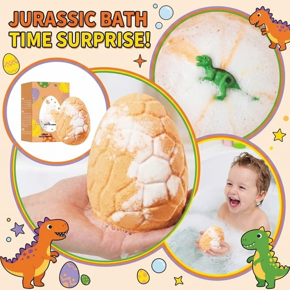 Exciting Dinosaur Egg Shaped Fizzing Bubble Bath Bomb Surprise Toy Inside, Kids Fun Bubble Bath Time Relaxing Bedtime Routine Prizes, Natural Essential Oils Gentle Skin Care For Boys And Girls