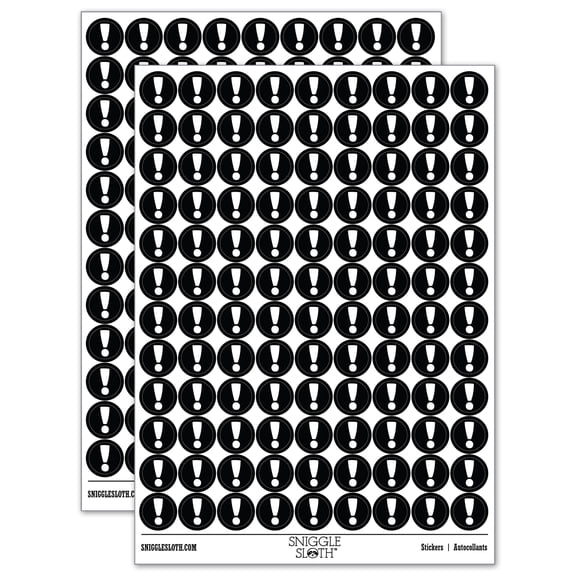 Exclamation Mark Punctuation 200+ Round Stickers - Black - Gloss Finish - 0.50" Size