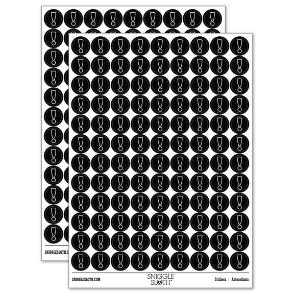 Exclamation Mark Punctuation Outline 200+ Round Stickers - Black - Matte Finish - 0.50" Size