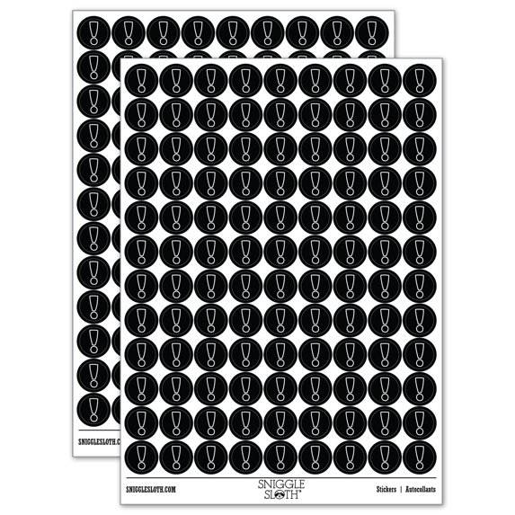 Exclamation Mark Punctuation Outline 200+ Round Stickers - Black - Matte Finish - 0.50" Size