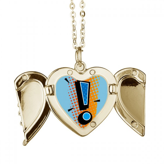 Exclamation Mark Rend Art Deco Fashion Folded Wings Peach Heart Pendant Necklace