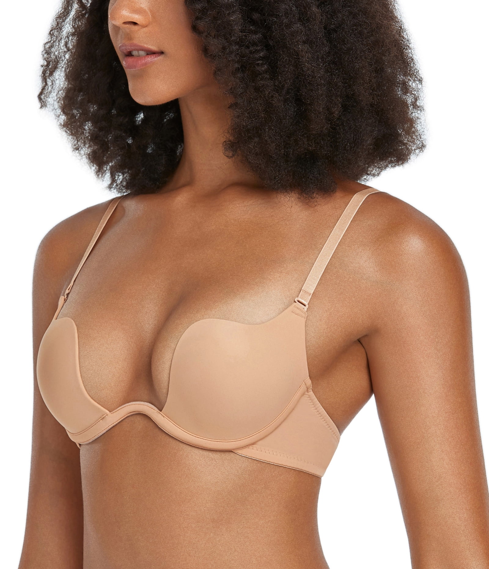 Exclare Convertible V Bra Women's Deep Plunge Push up Low Cut Underwire  Bra(V Neck Beige,30D,32Dtag size)