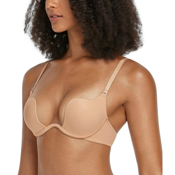 Exclare Convertible V Bra Women's Deep Plunge Push up Low Cut Underwire Bra(V Neck Beige,34D,36Dtag size)