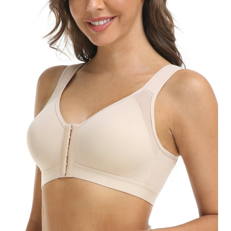 Exclare Front Closure Bra Back Support Full Coverage Non Padded  Wirefree(Beige,32B)