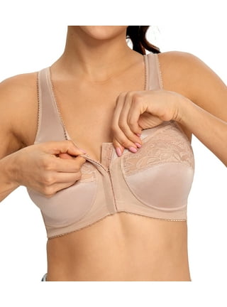 Exclare Women's Front Closure Full Coverage Wirefree Posture Back Everyday  Bra(38D, Beige)