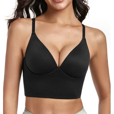 Exerin Plunge Pullover Push Up Bras Women's Wirefree Deep V Neck Padded Comfortable Plus Size Bra(Black,36C)