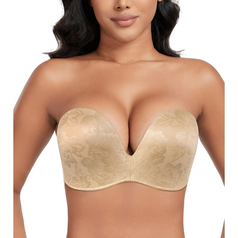 Exerin Push Up Bras Seamless Wireless Anti Slip Women s Strapless Bra Shape Support Lift Beige Flower 30D Walmart