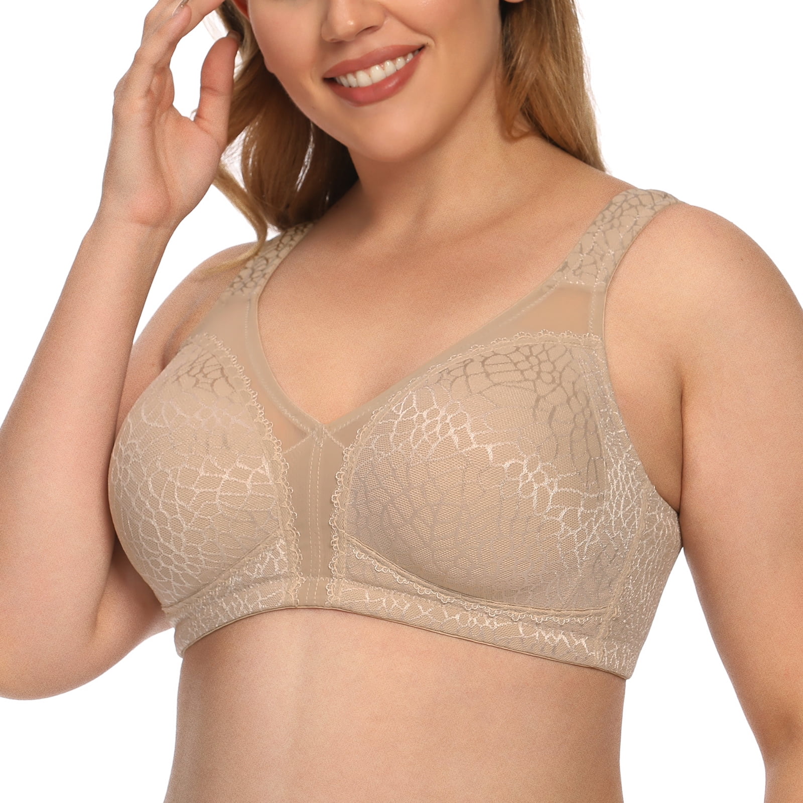 Exclare Women's Comfort Full Coverage Double Support Unpadded Wirefree Plus  Size Minimizer Bra (38DD, Toffee)