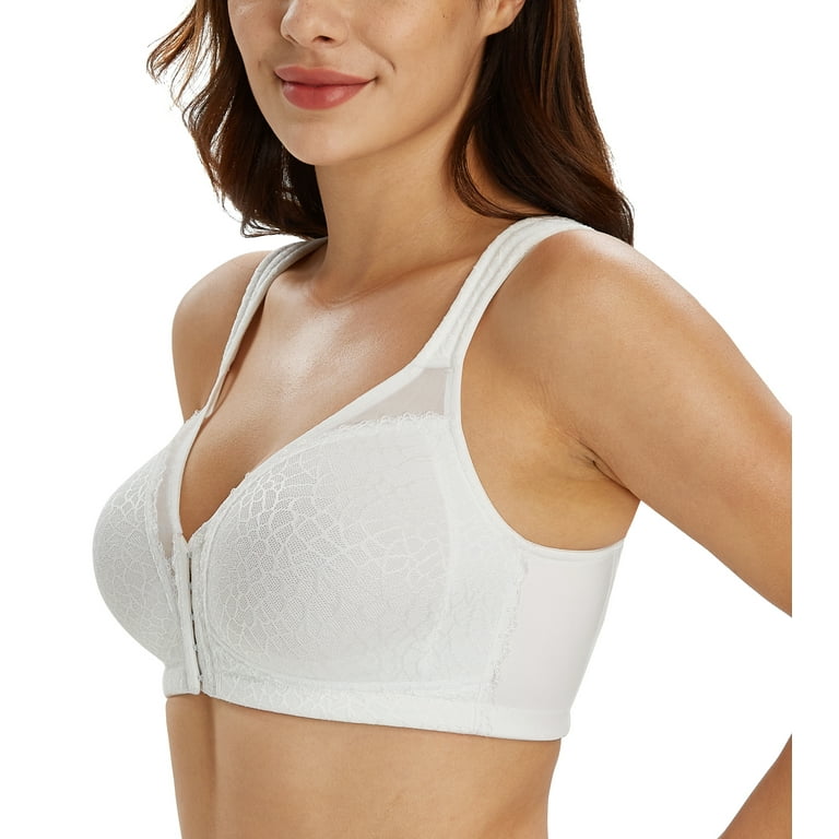 Exclare Women's Front Closure Full Coverage Wirefree Posture Back Everyday  Bra(White,42DD)